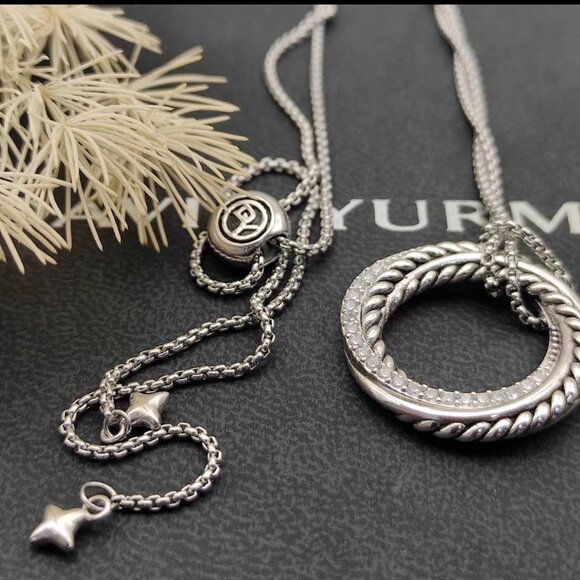 David Yurman Sterling Silver Crossover Loop Necklace - Picture 2 of 7